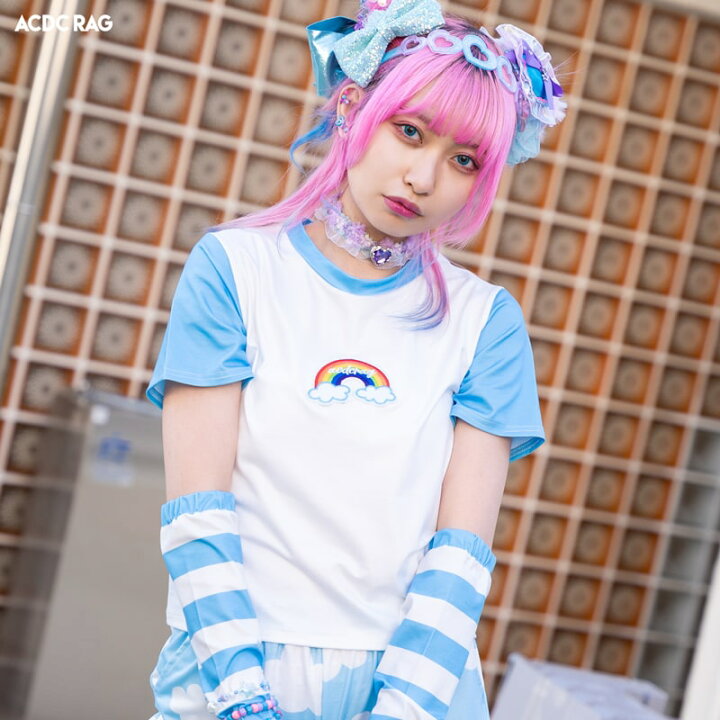 楽天市場 クラウド アームtシャツ 半袖 Y2k 原宿系 原宿 派手カワ ファッション かわいい カラフル デコラ ゆめかわ ゆめかわいい 個性的 レトロ ポップ キュート ファンシー ダンス 衣装 ダンス衣装 ヒップホップ レディース ブルー Acdcrag メール便可 Acdc Rag