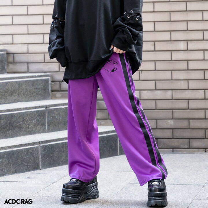 楽天市場 安心 ジャージパンツ パープル トラックパンツ ジャージ 10分丈 原宿 韓国 原宿系 ファッション レディース メンズ かわいい 派手カワ サイドライン 刺繍 大きいサイズ ダンス 衣装 ヒップホップ ダンス衣装 個性的 Acdc Rag Acdc Rag 原宿竹下通り店
