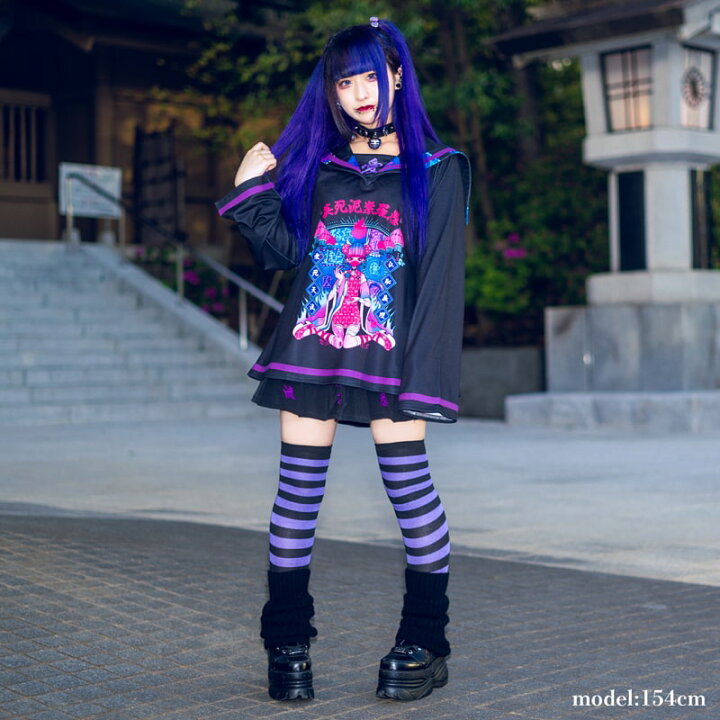楽天市場 愛死天流 セーラー Tシャツ ロンt 長袖 ファッション 原宿系 原宿 病み 病みかわいい 派手カワ パンク ロック 中華風 Neoチャイナ 和風 イラスト 女の子 個性的 レディース ブラック パープル 大きいサイズ Acdcrag Acdc Rag 原宿竹下通り店