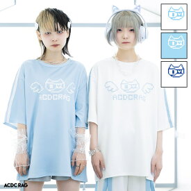 ドットネコ Tシャツ 半袖 原宿 韓国 原宿系 ファッション レディース メンズ かわいい 派手カワ サイドライン 刺繍 ねこ 大きいサイズ ダンス 衣装 ヒップホップ ダンス衣装 個性的 パステルブルー ネイビー ブルー ACDC RAG [メール便可]