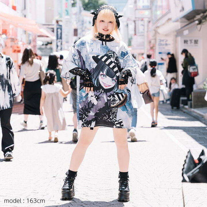 楽天市場 スチームるる ヒュージtシャツ 半袖 ファッション 原宿系 原宿 病み 病みかわいい 派手カワ ダンス 衣装 ダンス衣装 パンク ゴシック 個性的 レディース Artiswitch アーティスウィッチ ブラック 大きいサイズ Acdcrag Acdc Rag 原宿竹下通り店