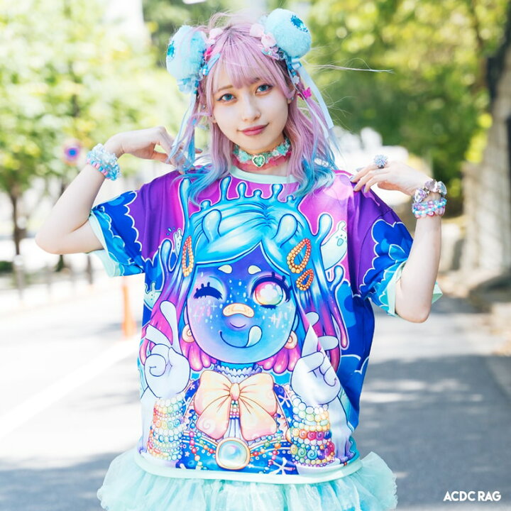 楽天市場 Slime princess Tシャツ 半袖 カットソー 原宿系 原宿 派手カワ ファッション かわいい カラフル デコラ 女の子 個性的 スライム ポップ キュート ファンシー ダンス 衣装 ダンス衣装 ヒップホップ レディース メンズ ブルー ACDCRAG メール便可 ACDC RAG