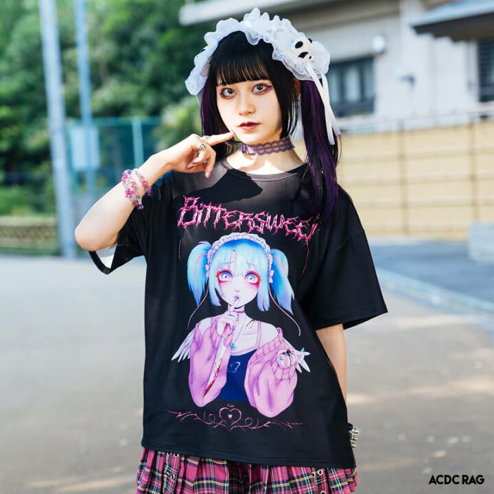 楽天市場 Bittersweet Tシャツ 半袖 カットソー 原宿系 原宿 派手カワ ファッション かわいい 病み 病みかわいい パンク ロック 女の子 個性的 ダーク ダンス 衣装 ダンス衣装 ヒップホップ レディース メンズ ブラック Acdcrag メール便可 Acdc Rag 原宿竹下通り店