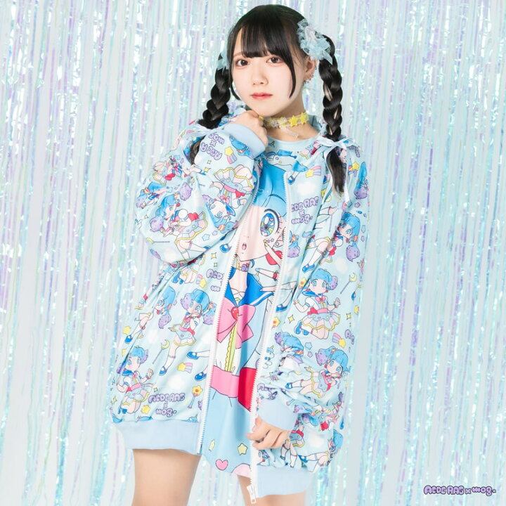 楽天市場 ゆめちゃん Zipパーカー 長袖 原宿系 原宿 派手カワ ファッション パステル ファンシー ポップ 女の子 イラスト ゆめかわ ゆめかわいい 個性的 ダンス 衣装 ダンス衣装 ヒップホップ レディース ブルー 大きいサイズ Mog Acdcrag Acdc Rag 原宿竹下通り店
