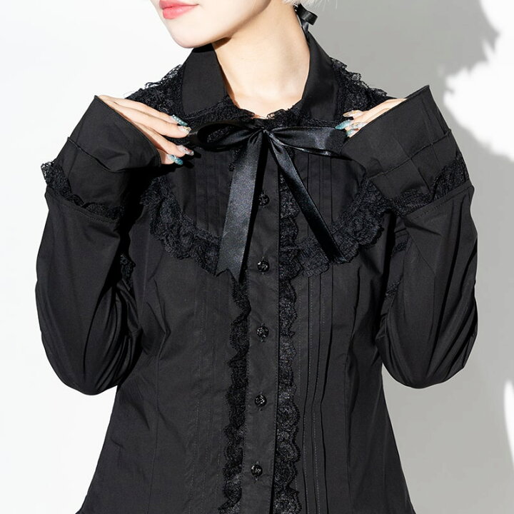 フラウンスブラウス-blouse ニグロ クロ vintage ゴス-Gothic ゴシック 