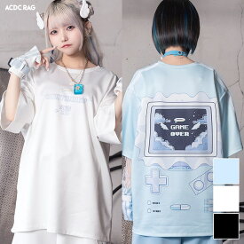 GAME OVER Tシャツ ジャージ 半袖 原宿 原宿系 ファッション 天使界隈 天使 水色界隈 ゲームオーバー レディース メンズ かわいい 派手カワ プリント サイドライン 大きいサイズ 衣装 個性的 サブカル ブルー ブラック ホワイト ACDC RAG [メール便可]