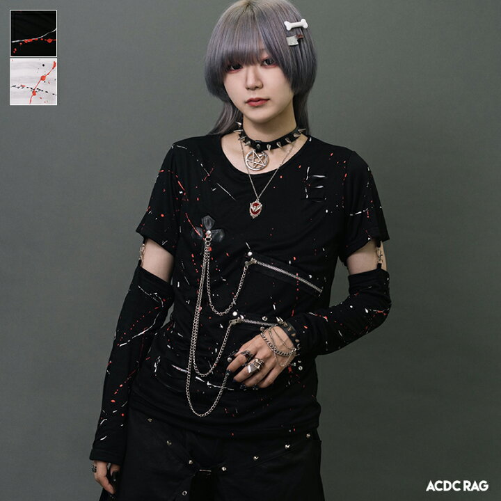 楽天市場】ブラッド 2WAY Tシャツ 長袖 パンク ロック ファッション V 