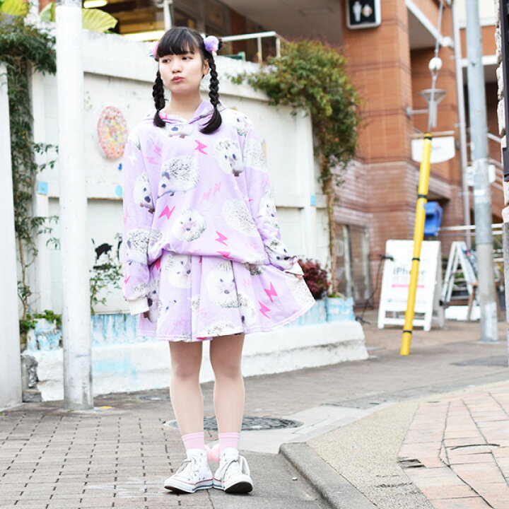 楽天市場 ハリネズミフレアスカート 原宿 原宿系 ファッション レディース スカート ひざ丈 膝丈 ゆめかわいい ゆめかわ 派手カワ 個性的 パステルカラー ハリネズミ アニマル 総柄 ウエストゴム ガーリー ダンス衣装 パープル 紫 Acdc Rag メール便可 Acdc Rag 原宿