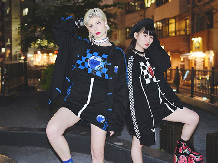 楽天市場 アップルチェックブルゾン 原宿 韓国 原宿系 ファッション レディース メンズ チャイナ チャイナボタン パンク ロック V系 ブルゾン ジャケット ジャージ 長袖 派手カワ オーバーサイズ 大きいサイズ ダンス衣装 個性的 チェック 黒 ブラック Acdc Rag Acdc