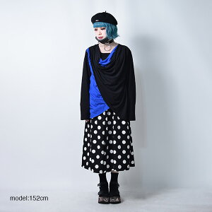 原宿系/ファッション/長袖/Tシャツ/ロンT/ドレープ/レイヤード/パンク/ロック/バイカラー