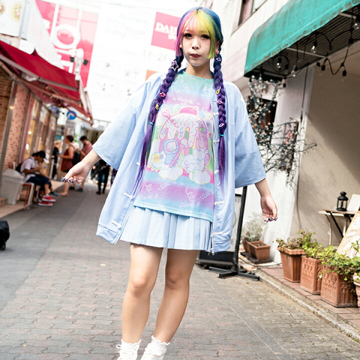 楽天市場 Rainbow Sweets Love Tシャツ カットソー 原宿 原宿系 ファッション レディース 半袖 大きいサイズ ファンシー ゆめかわいい 服 ゆめかわ 派手 カワ 個性的 スイーツ イラスト プリント 総柄 ダンス 衣装 ブルー ピンク レインボー Acdc Rag メール便可 Acdc