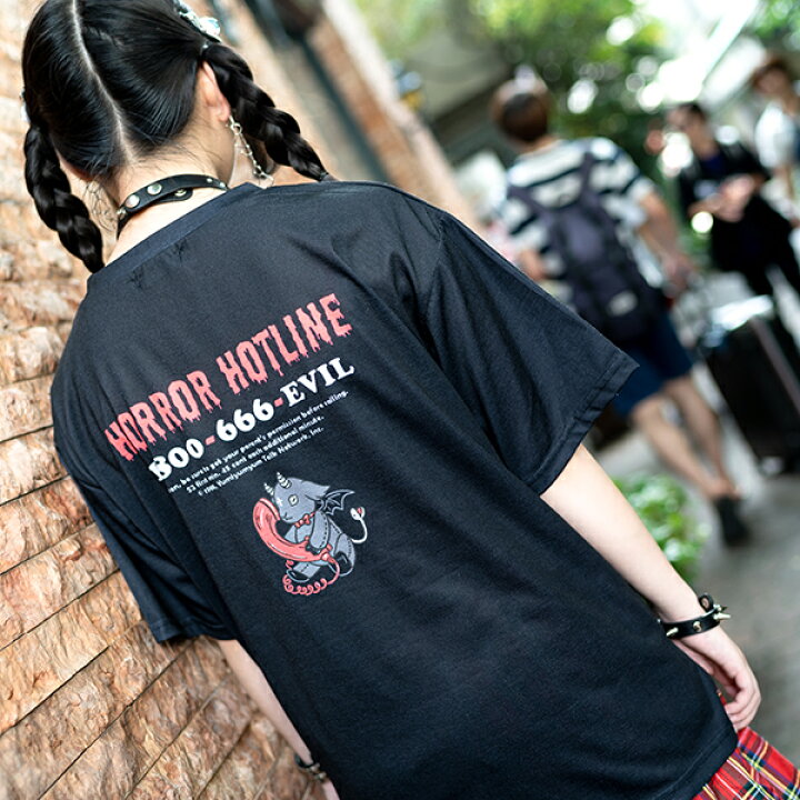 楽天市場 Horror Hotline Tシャツ カットソー 原宿 原宿系 ファッション レディース 半袖 大きいサイズ モード 病み 服 病みかわいい 派手 カワ 個性的 イラスト ダーク プリント 女の子 電話 テレフォン ホラー 衣装 パンク ロック ブラック Acdc Rag メール便可