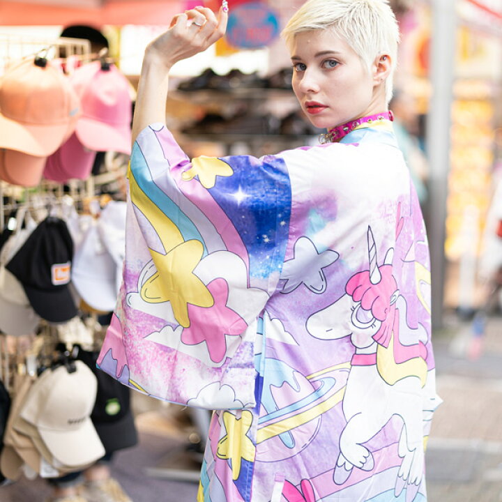 楽天市場 キラキラユニ キモノ 浴衣 着物 羽織 ユニコーン ピンク ゆめかわいい ゆめかわ ファンシー 原宿系 ファッション レディース ロング 大きいサイズ 個性的 派手カワ ダンス衣装 Acdc Rag Acdc Rag 原宿竹下通り店
