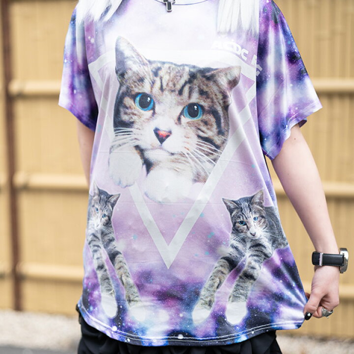 楽天市場 アンジ Tシャツ 猫 宇宙 原宿系 Tシャツ 半袖 春夏 病みかわいい 派手カワ 総柄 かわいい ファッション メンズ レディース キッズ パンク ロック V系 ダンス 衣装 ダンス衣装 ヒップホップ 個性的 Acdcrag メール便可 Acdc Rag 原宿竹下通り店