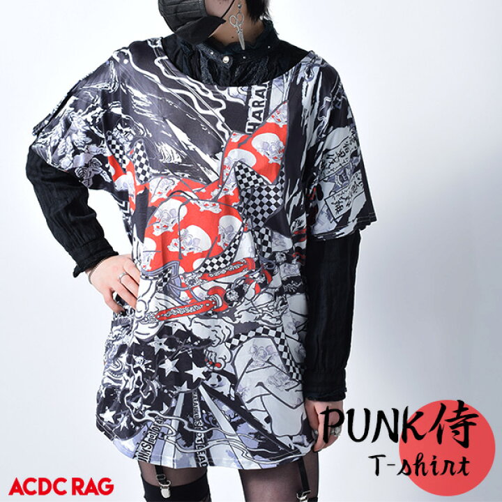 楽天市場 Punkサムライtシャツ Tシャツ 派手 カワ 和柄 侍 漢字 パンク ロック 原宿系 ファッション 柄 総柄 半袖 メンズ レディース 大きいサイズ 個性派 個性的 赤 黒 サブカル 浮世絵 江戸 歌川国芳 V系 バンギャ お土産 Acdc Acdcrag メール便可