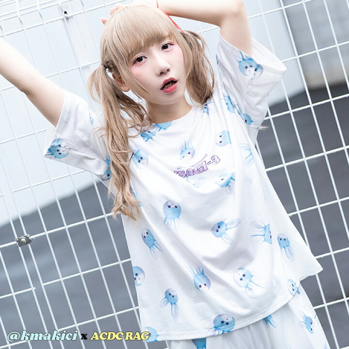 楽天市場 うさじスリー Tシャツ 半袖 原宿 原宿系 ゆめかわいい ゆめかわ ファッション ポップ キュート レディース メンズ 大きいサイズ 個性的 派手カワ くまきち うさじスリー コラボ ロゴ Acdc Rag メール便可 Acdc Rag 原宿竹下通り店