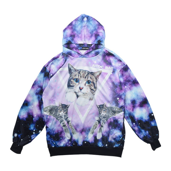 楽天市場 アンジ Bigパーカー 原宿系 ファッション パーカー 猫柄 猫 ねこ ネコ 宇宙柄 ゆめかわいい 派手 カワイイ 個性的 大きいサイズ メンズ レディース 薄手 長袖 パステルカラー パープル アニマル 総柄 Acdc Rag Acdc Rag 原宿竹下通り店