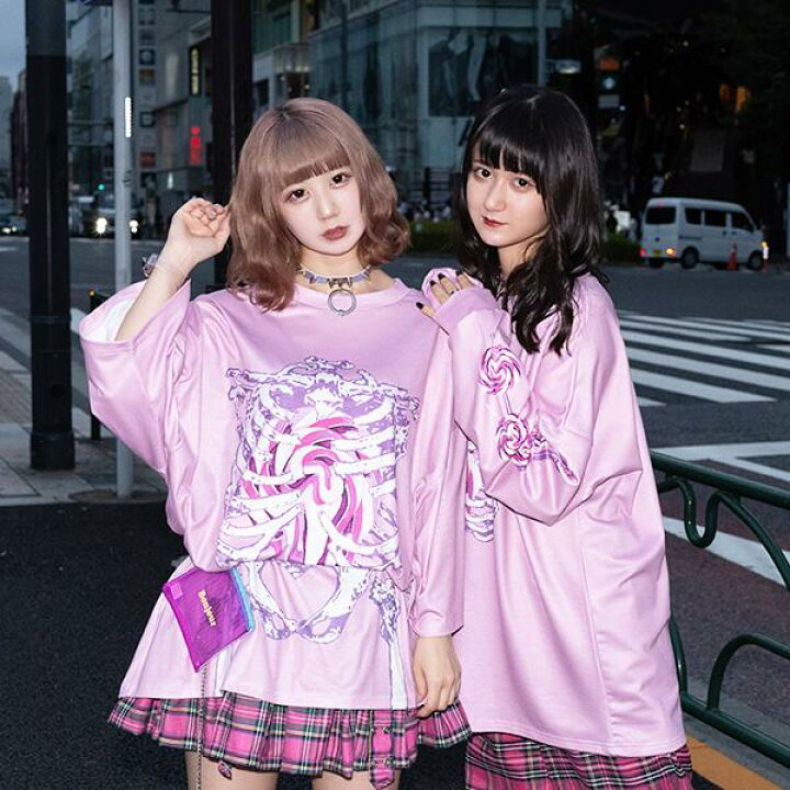 楽天市場 タレロリポップ ヒュージt Tシャツ 半袖 パンク ロック V系 ファッション バンギャ 原宿系 原宿 韓国 ピンク 病み 病みかわいい 派手カワ 個性的 キャンディ 骸骨 スケルトン レディース メンズ ビッグシルエット オーバーサイズ Acdcrag メール便可 Acdc