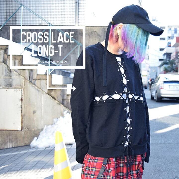 楽天市場 クロスレースロンt Tシャツ 長袖 ロンt ロングtシャツ パンク ロック ファッション V系 原宿系 レディース メンズ 黒 モード クール かっこいい ライブ 衣装 十字架 編み込み レース Acdcrag Acdc Rag 原宿竹下通り店