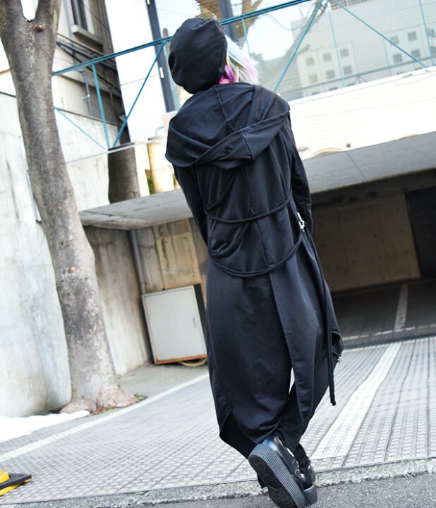 2ハーネスパーカー パーカー コート 長袖 ロング丈 薄手 パンク ロック ファッション V系 原宿系 レディース メンズ 黒 モード クール かっこいい ライブ 衣装 ハーネス Acdcrag Acdc Rag 原宿竹下通り店 長楽ストアサイボパンク男装ハンサムミディアムパーカースタンド