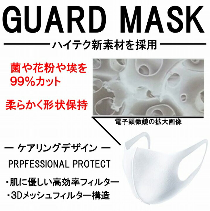 楽天市場 在庫有 洗えるガードマスク ハイテク新素材 マスク Guard Mask ガードマスク 洗えるマスク 花粉 花粉症 コロナ ウレタンマスク ポリウレタンマスク 立体マスク 3dマスク 白 ホワイト ブラック 黒 グレー ベージュ ブルー マスク 3枚入 Ace