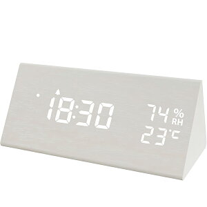 デジタル目覚まし時計 置き時計 LED時間表示 3目覚まし時計設定 USB給電 き湿度と温度検出電子時計 木目デザイン 多機能 タイプ寝室 ベッドサイドテーブル オフィス 子供 家族に適しています