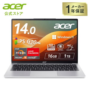 Acer m[gp\R Swift Lite 14 16GB[ 1TB SSD 14C` WUXGA 16:10 IPS  120Hz AMD Ryzen 5 7430U 180°8ԋ쓮 1.24kg 207f WebJ WiFi 6 Xs[J[E}CN {L[{[h SFL14-41P-