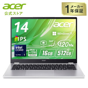 Acer �m�[�g�p�\�R�� Aspire Spin 14 16GB�������[ 512GB SSD 14�C���` WUXGA 16:10 IPS ����� �C���e�� Core Ultra 5 115U �^�b�`�f�B�X�v���C 360°�q���W 120Hz 207����f Web�J���� �X���C�h�J�o�[�t ASP14-51N-F56Y