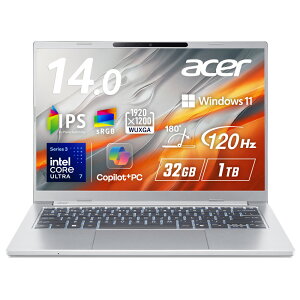 Acer Aspire 14 AI Windows 11 Home �C���e�� Core Ultra 7 355 32GB�������[ 1TB SSD 14�C���` WUXGA 16:10 IPS ����� 120Hz A14-I71M-N73Z