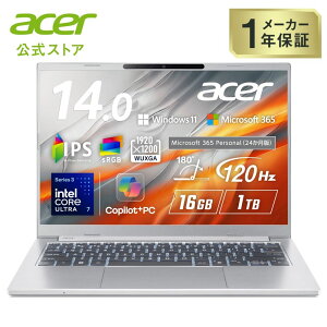 Acer �m�[�g�p�\�R�� Aspire 14 AI Windows 11 Home �C���e�� Core Ultra 7 355 16GB�������[ 1TB SSD 14�C���` WUXGA 16:10 IPS 120Hz Microsoft 365 24������ Copilot�{PC A14-I71M-N76Z/F