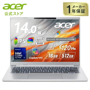 Acer �m�[�g�p�\�R�� Aspire 14 AI Windows 11 Home �C���e�� Core Ultra 5 322 16GB�������[ 512GB SSD 14�C���` WUXGA 16:10 IPS 120Hz Microsoft 365 24������ Copilot�{PC A14-I71M-N56Y/F