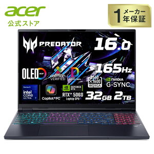 Acer�@�Q�[�~���O�m�[�g�p�\�R�� Predator Helios Neo 16S AI Windows 11 Home Core Ultra 7 356H RTX 5060 32GB�������[ 2TB SSD 16�C���` OLED WQXGA DCI-P3 100�� Calman 165Hz G-SYNC Copilot�{PC PHN16S-I51-N732Z56