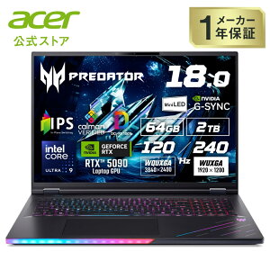 Acer �Q�[�~���O�m�[�g�p�\�R�� Predator Helios 18 AI Windows 11 Pro Core Ultra 9 290HX Plus RTX 5090 IPS Mini LED WQUXGA�i3840 × 2400�j120Hz WUXGA�i1920 × 1200�j240Hz Calman�F�� DCI-P3 100% 64GB������ 2TB SSD PH18-I71P-A962Z59/E
