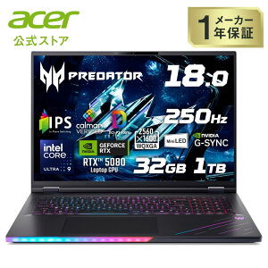 Acer �Q�[�~���O�m�[�g�p�\�R�� Predator Helios 18 AI Windows 11 Home Intel Core Ultra 9 290HX Plus RTX 5080 IPS Mini LED WQXGA 250Hz 32GB������ 1TB SSD ��6���� PH18-I71-A93Z58/E