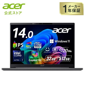Acer �m�[�g�p�\�R�� TravelMate X4 14 AI Windows 11 Pro Core Ultra 7 258V 120Hz sRGB 100% WUXGA 32GB������ 512GB SSD 14�C���` 21���ԋ쓮 ���^�y�� Copilot�{PC �X�`�[���O���C TMX414-51-H73Y