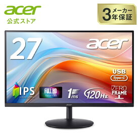 Acer モニター 27インチ フルHD 非光沢 IPS 120Hz 1ms(VRB) AdaptiveSync HDMI 1.4 Type-C・65W給電対応 スピーカー・ヘッドフォン端子 VESAマウント対応 高さ調整 ゼロフレームデザイン SH272G0bmihux