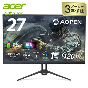 AOPEN 27C` WQHD(2560×1440) IPS  120Hz 1ms(TVR) NTSC 72% Adaptive-Sync HDR10 [t[ ^ HDMI 2.0 DisplayPort v1.4 u[Cgጸ 6J[ VESA}EgΉ Q[~Oj^[ 27KG3UG0bmiipx