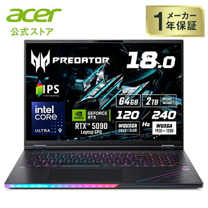 Acer �Q�[�~���O�m�[�g�p�\�R�� Core Ultra 9 RTX 5090 Mini LED 240Hz(WUXGA) 120Hz(WQUXGA) 64GB������ 2TB SSD 18�C���` ��6���� AeroBlade 3D�t�@�� DCI-P3 100�� Windows 11 Pro �p���L�[�{�[�h Predator Helios 18 AI PH18-73P-N962Z59