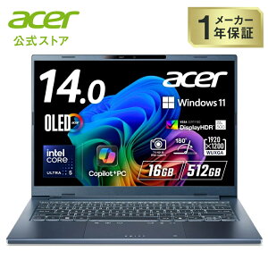 Acer �m�[�g�p�\�R�� Swift Go 14 AI �C���e�� Core Ultra 5 OLED ���� DCI-P3 100% WUXGA 16:10 16GB������ 512GB SSD 14�C���` 23.5���ԋ쓮 ���^�y�� 1.24kg 207����f IR Web�J���� Wi-Fi 7 ���{��L�[�{�[�h Copilot�{PC �X