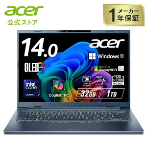 Acer �m�[�g�p�\�R�� Swift Go 14 AI �C���e�� Core Ultra 9 OLED ���� DCI-P3 100% WUXGA 16:10 32GB������ 1TB SSD 14�C���` 23.5���ԋ쓮 ���^�y�� 1.24kg 207����f IR Web�J���� Wi-Fi 7 ���{��L�[�{�[�h Copilot�{PC �X�`