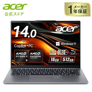 Acer m[gp\R Swift Go 14 AI Ryzen AI 5 OLED DCI-P3 100% WQXGA{ 16:10 16GB 512GB SSD 14C` ^y A~jE 1.28Kg 16ԋ쓮 360f WebJ wF Wi-Fi 7 Eyesafe {L[{[h C