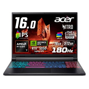 Acer �Q�[�~���O�m�[�g�p�\�R�� Nitro V 16S AI Ryzen 7 260 RTX 5050 16GB�������[ 512GB SSD 16�C���` WQXGA 16:10 IPS ����� 180Hz 3ms MUX�X�C�b�` RGB�o�b�N���C�g ���{��L�[�{�[�h ANV16S-41-N76Y55