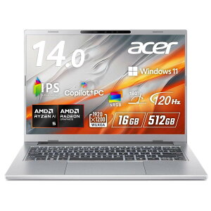 Acer Aspire 14 AI Windows 11 Home AMD Ryzen AI 5 430 16GB�������[ 512GB SSD 14�C���` WUXGA 16:10 IPS ����� 120Hz ���{��L�[�{�[�h A14-A71M-N56Y