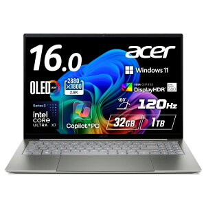 Acer Swift 16 AI �C���e�� Core Ultra X7 358H OLED ���� 2.8K DCI-P3 100% 120Hz �}���`�^�b�`�f�B�X�v���C 32GB������ 1TB SSD 16�C���` �p���L�[�{�[�h Copilot�{PC �X�g�[���E�H�b�V���O���C �m�[�g�p�\�R�� SF16-71