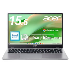 Acer ノートパソコン クロームブック Chromebook 315 N150 4GBメモリー 64GB eMMC 15.6インチ フルHD 16:9 非光沢 13.5時間駆動 1.59Kg HD Webカメラ スライドカバー付 WiFi 6E Bluetooth 5.3 H1 TPM 日本語キーボード スパークリーシルバー CB315-6H-A14P