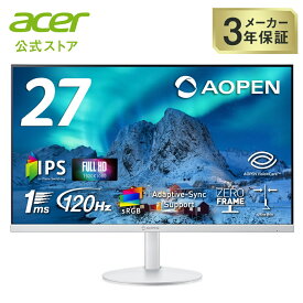 AOPEN モニター 27インチ ワイド フルHD(1920×1080) IPS 非光沢 120Hz 1ms(TVR) sRGB 99% Adaptive-Sync ゼロフレーム 超薄型 HDMI 1.4 ミニD-Sub 15ピン スピーカー内蔵 ヘッドフォン端子 音声入力端子 ブルーライト低減 6軸カラー VESAマウント対応 ホワイト 27SB3G0wmix