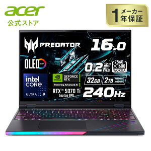 Acer Q[~Om[gp\R Predator Helios 16 AI Core Ultra 9 275HX RTX 5070 Ti 32GB[ 2TB SSD 16C` WQXGA 16:10 OLED  240Hz 6 AeroBlade 3Dt@ 207f WebJ DCI-P3 100% WiFi 7 Windows 11 p