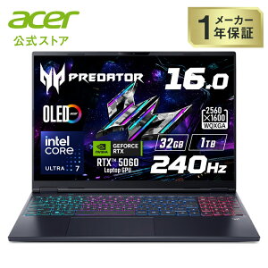 Acer Q[~Om[gp\R Core Ultra 7 255HX RTX 5060 OLED 32GB[ 1TB SSD 16C` WQXGA 240Hz  5 AeroBlade 3Dt@ DCI-P3 100 WiFi 6E Windows 11 pL[{[h Predator Helios Neo 16S AI PHN16S-71-