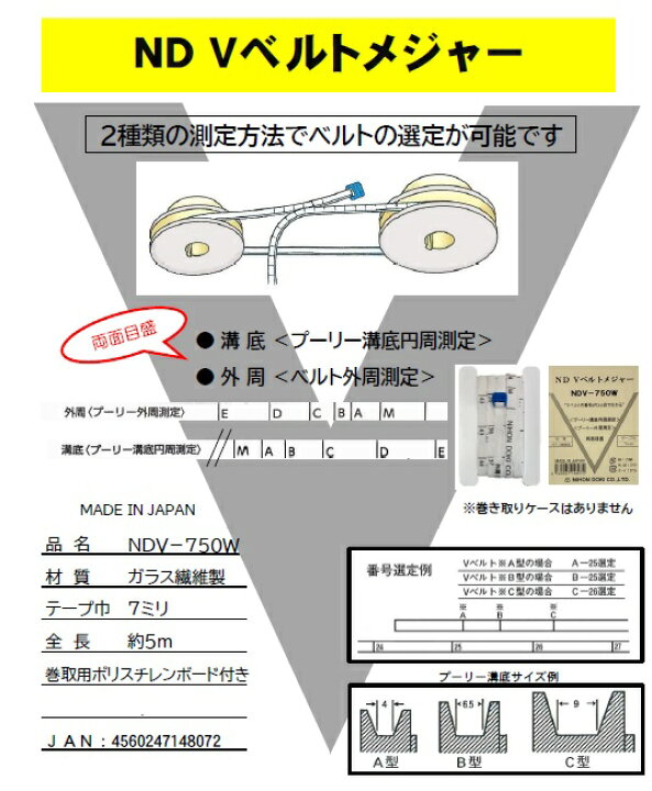 楽天市場 日本度器 Nd Vベルトメジャー Ndv 750w プーリ 溝円周測定 プーリー外周測定 現場監督