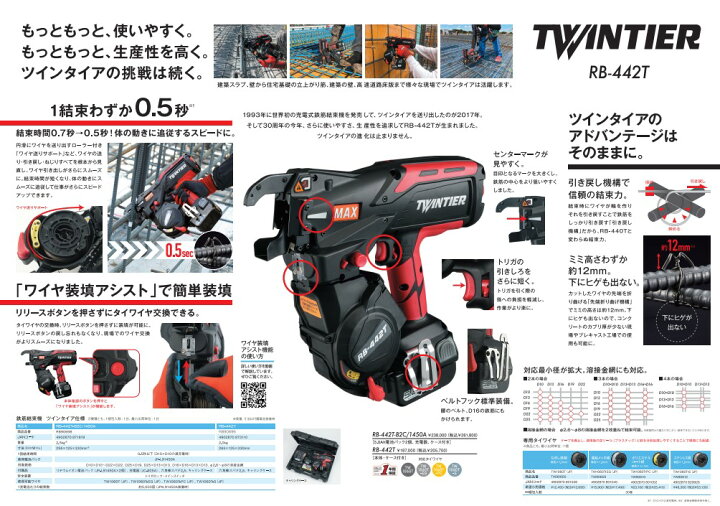 楽天市場】MAX マックス 鉄筋結束機 ツインタイア RB-442T-B2C/1450A 